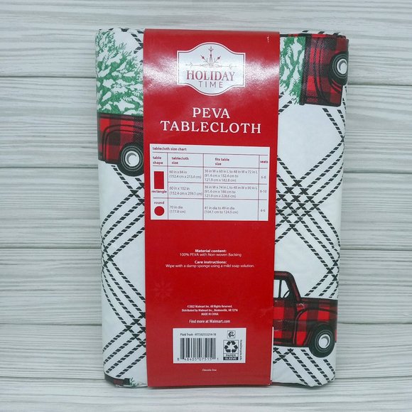 Holiday Time Peva Tablecloth 70" Round Farm Truck + Christmas Tree Print - Picture 6 of 6